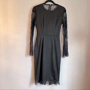 SHEIN Womens Black Midi Dress with Lace Detail Small